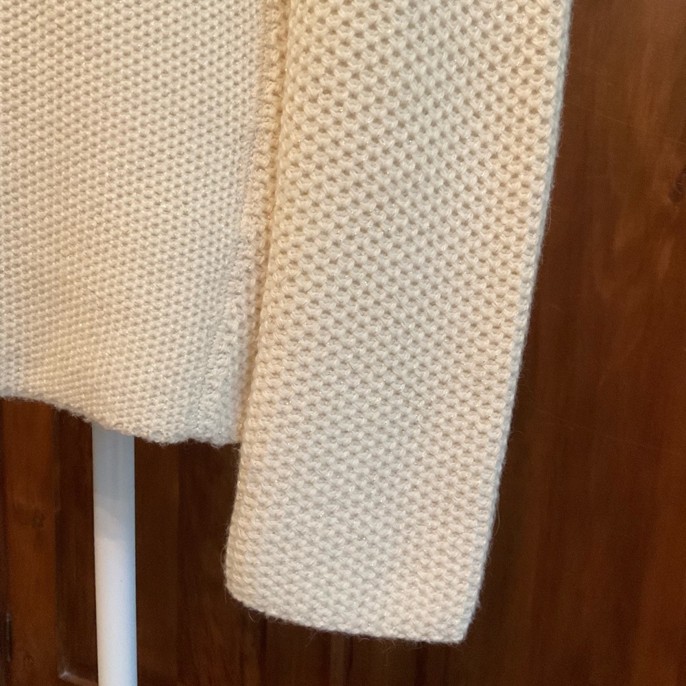 Tory Burch Cream Sweater with Gray Logo & Shimmery gold threading - Picture 10 of 16